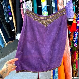 Vintage Winlit Purple Suede Leather Bronze Studded Pencil Skirt
